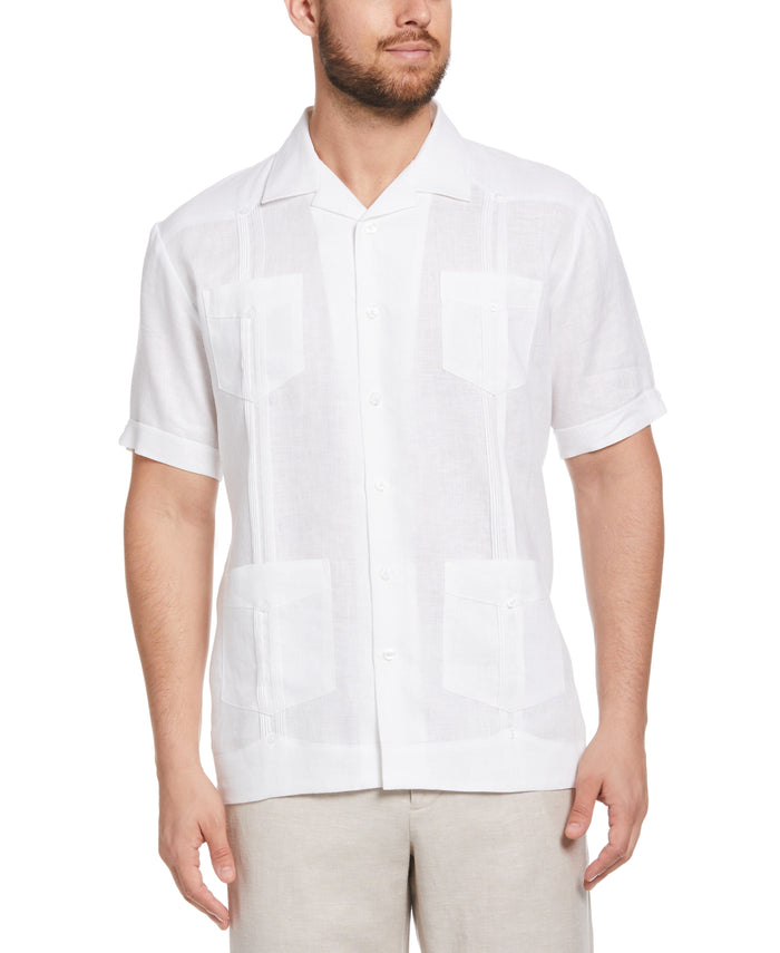 cubavera 100% Linen Classic Guayabera Shirt - Short Sleeve Bright White