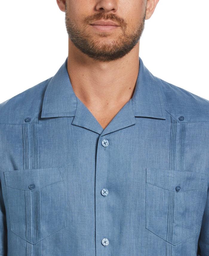 Cubavera 100% Linen Classic Guayabera Shirt - Short Sleeve Captains Blue