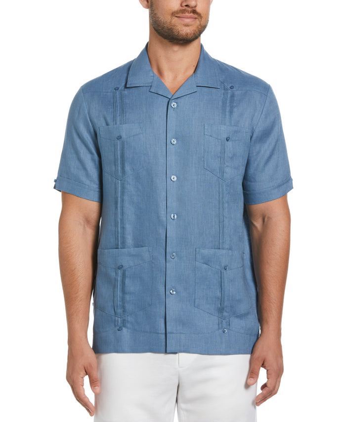 cubavera 100% Linen Classic Guayabera Shirt - Short Sleeve Captains Blue