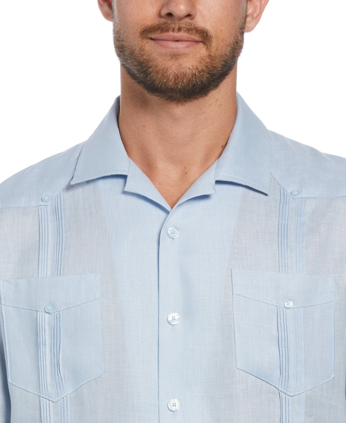 Cubavera 100% Linen Classic Guayabera Shirt - Short Sleeve Cashmere Blue