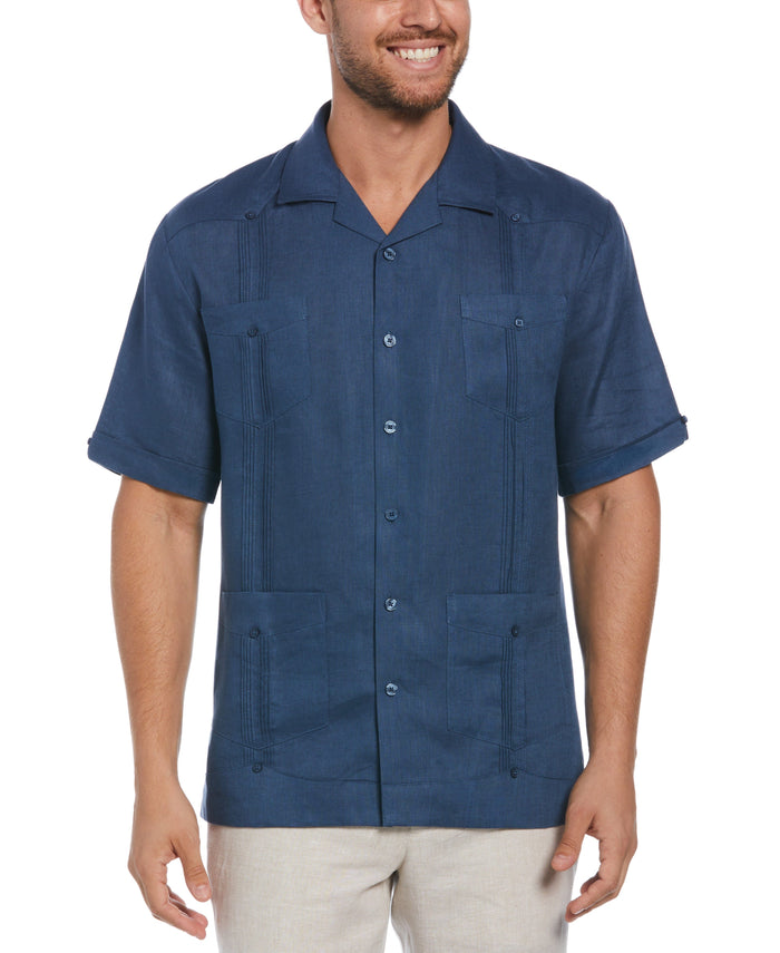 cubavera 100% Linen Classic Guayabera Shirt - Short Sleeve Ensign Blue