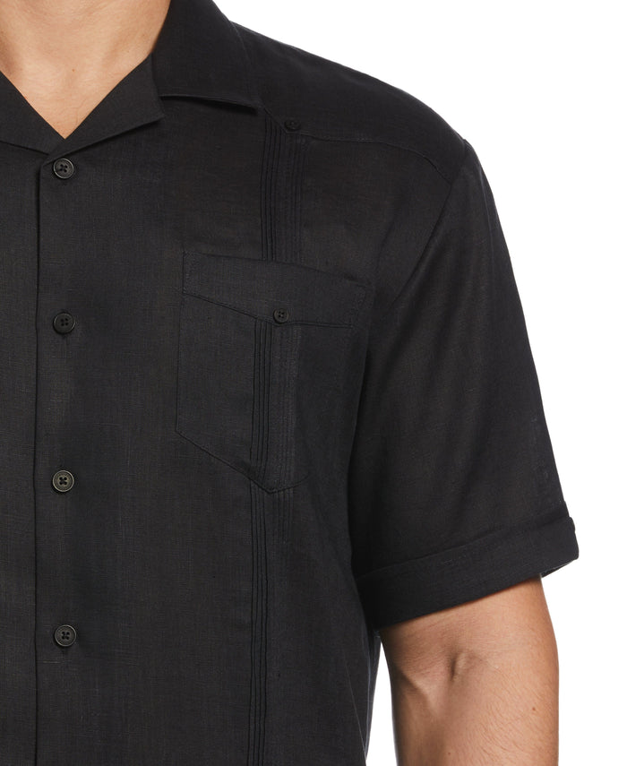Cubavera 100% Linen Classic Guayabera Shirt - Short Sleeve Jet Black