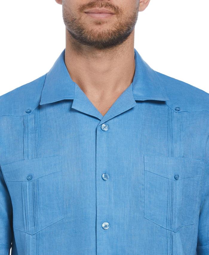 Cubavera 100% Linen Classic Guayabera Shirt - Short Sleeve Parisian Blue
