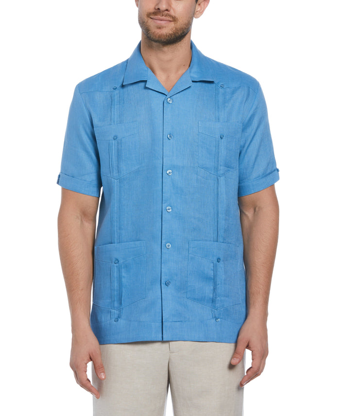 cubavera 100% Linen Classic Guayabera Shirt - Short Sleeve Parisian Blue