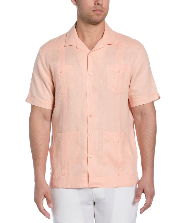 cubavera 100% Linen Classic Guayabera Shirt - Short Sleeve Peach Parfait