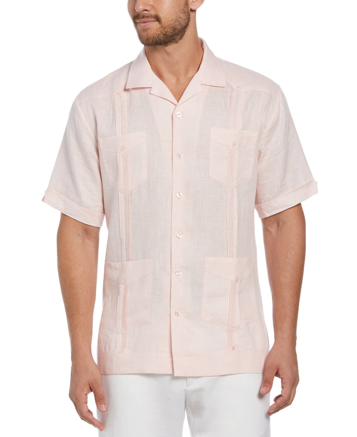 cubavera 100% Linen Classic Guayabera Shirt - Short Sleeve Pink Dogwood