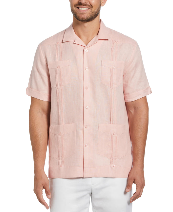 cubavera 100% Linen Classic Guayabera Shirt - Short Sleeve Silver Pink