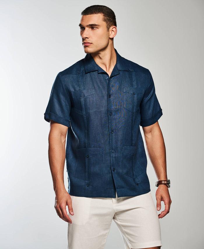 Cubavera 100% Linen Classic Guayabera Shirt - Short Sleeve Titan