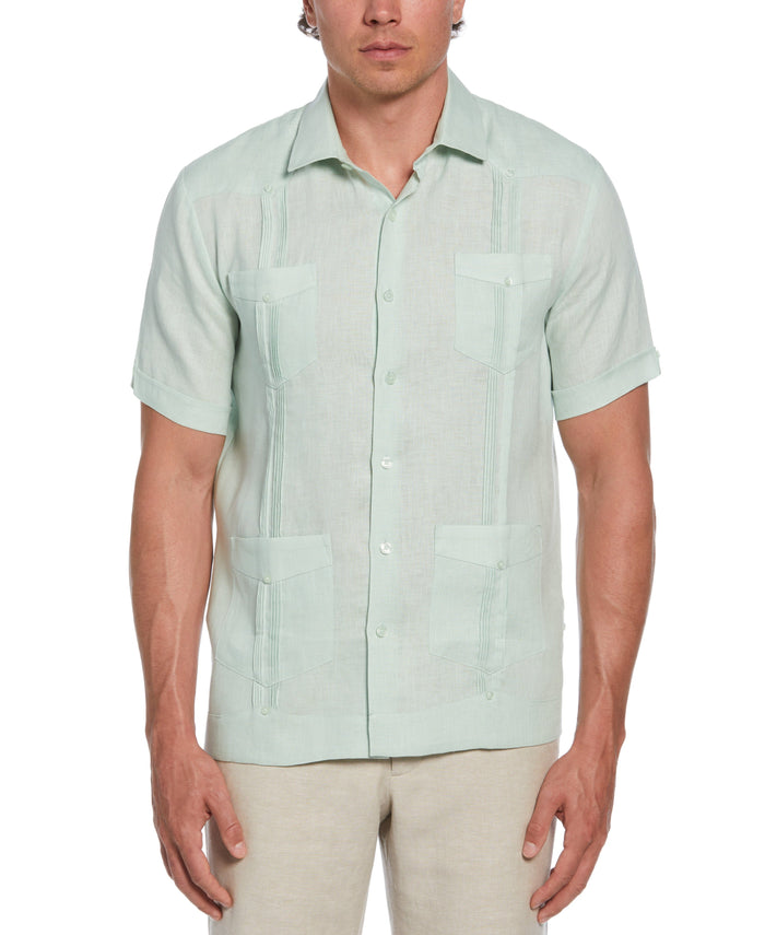 cubavera 100% Linen Four-Pocket Guayabera Shirt Aqua Foam