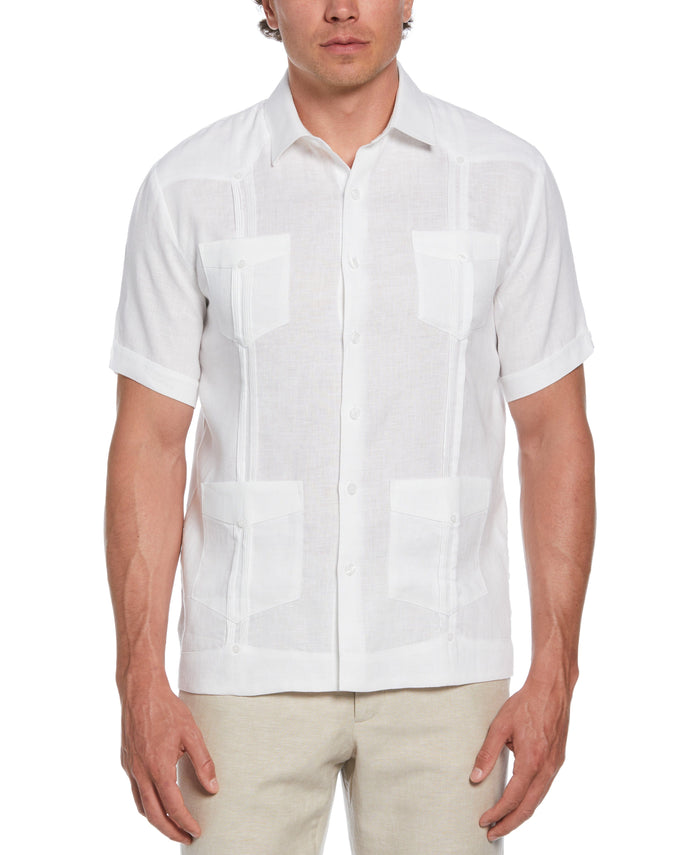 cubavera 100% Linen Four-Pocket Guayabera Shirt Brilliant White