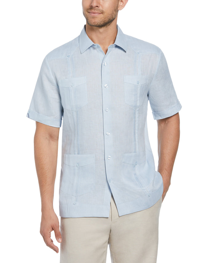 cubavera 100% Linen Four-Pocket Guayabera Shirt Cashmere Blue