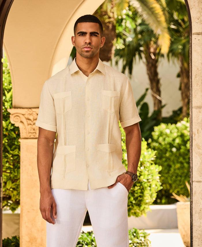 Cubavera 100% Linen Four-Pocket Guayabera Shirt Turtledove