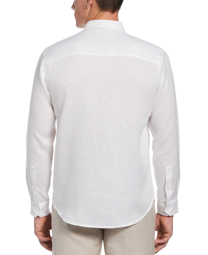 Cubavera 100% Linen Long Sleeve Panel With Embroidery Shirt Bright White