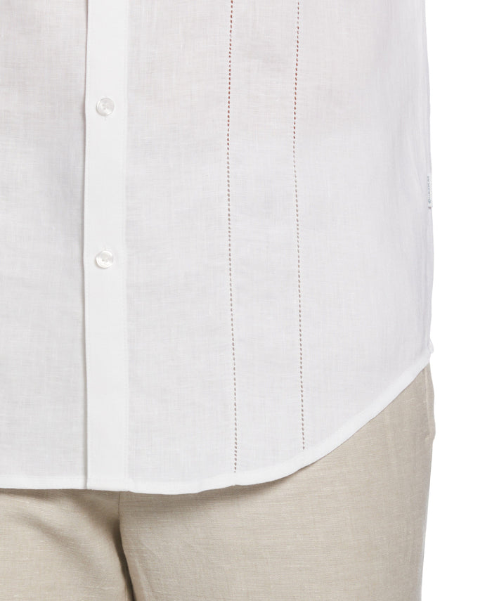 Cubavera 100% Linen Long Sleeve Panel With Embroidery Shirt Bright White