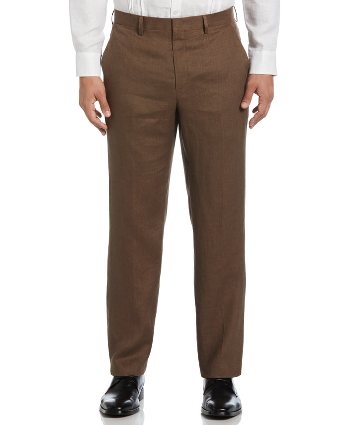Cubavera 100% Linen Solid Flat Front Pant Cappuccino