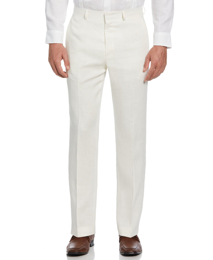 cubavera 100% Linen Solid Flat Front Pant Cloud Dancer