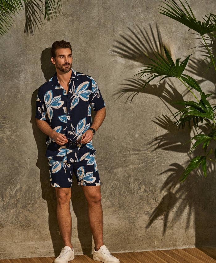 Cubavera 7" Pull-On Drawstring Printed Short Dress Blues