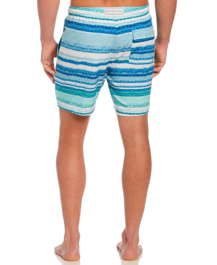 Cubavera Abstract Ocean Print Swim Trunks Caribbean Sea