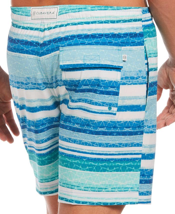 Cubavera Abstract Ocean Print Swim Trunks Caribbean Sea