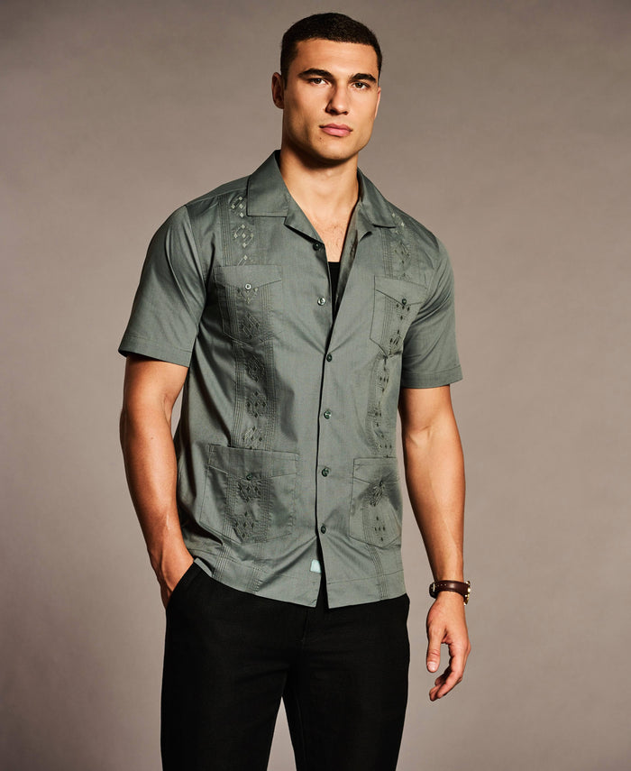 Cubavera Authentic Embroidered Guayabera Shirt Balsam Green
