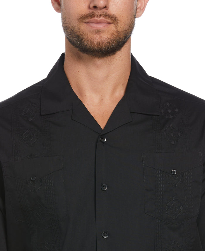 Cubavera Authentic Embroidered Guayabera Shirt Black