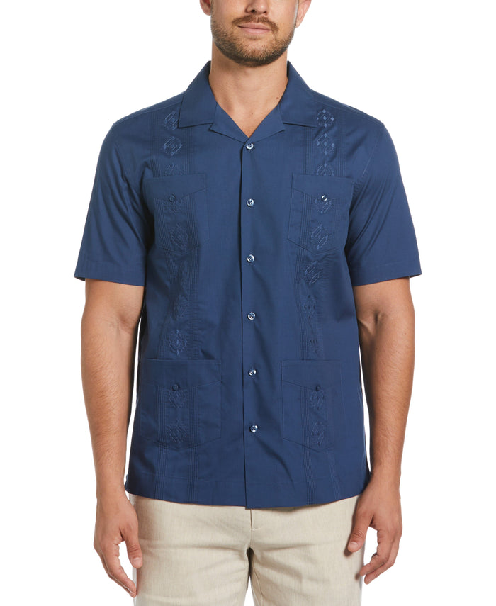 Cubavera Authentic Embroidered Guayabera Shirt Ensign Blue