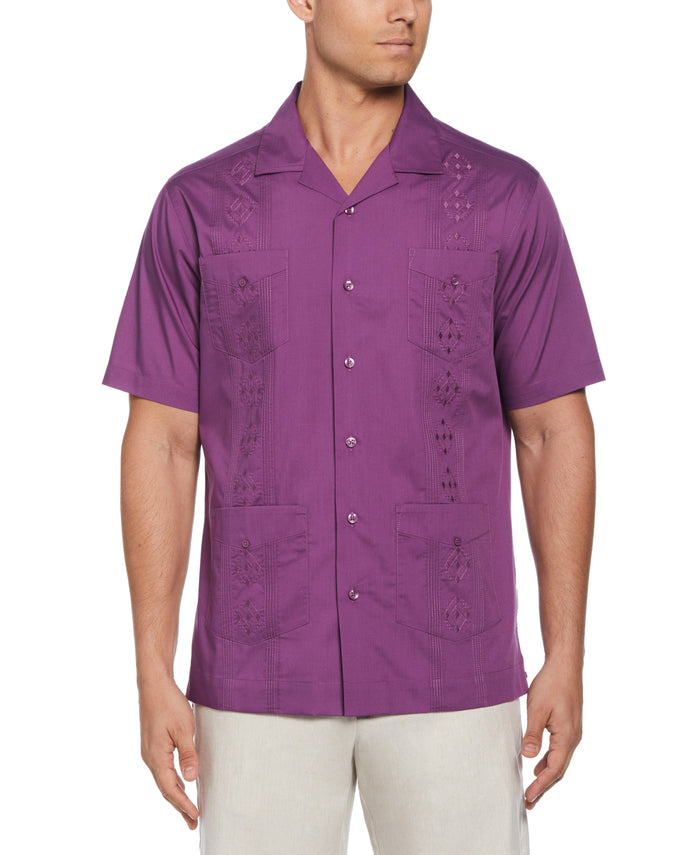cubavera Authentic Embroidered Guayabera Shirt Sunset Purple