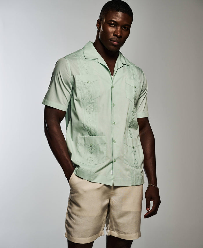 Cubavera Authentic Embroidered Guayabera Shirt Surf Spray
