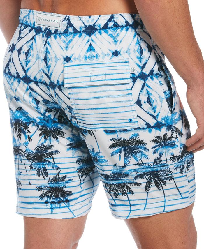 Cubavera Beach Sunset Print Swim Trunks Brilliant White