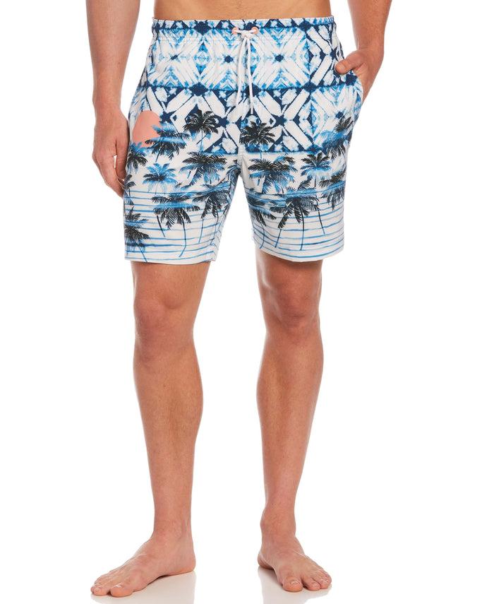 cubavera Beach Sunset Print Swim Trunks Brilliant White