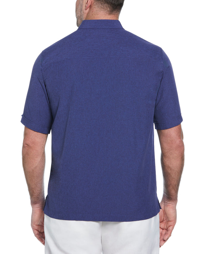 Cubavera Big And Tall Geo Embroidered Panel Chambray Shirt Skipper Blue