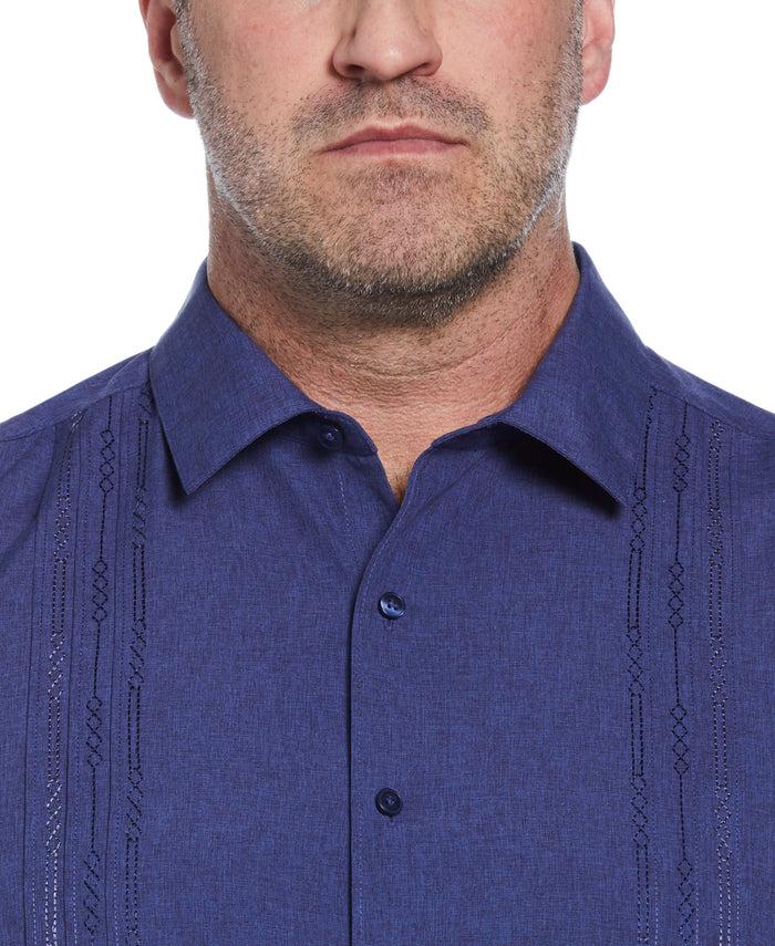 Cubavera Big And Tall Geo Embroidered Panel Chambray Shirt Skipper Blue