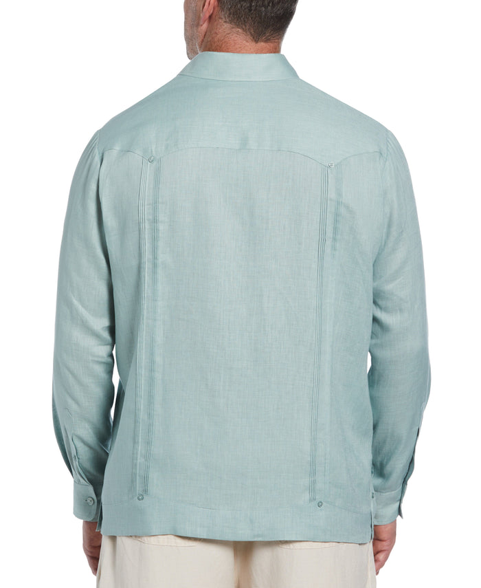 Cubavera Big & Tall 100% Linen Classic Guayabera Shirt - Long Sleeve Blue Surf