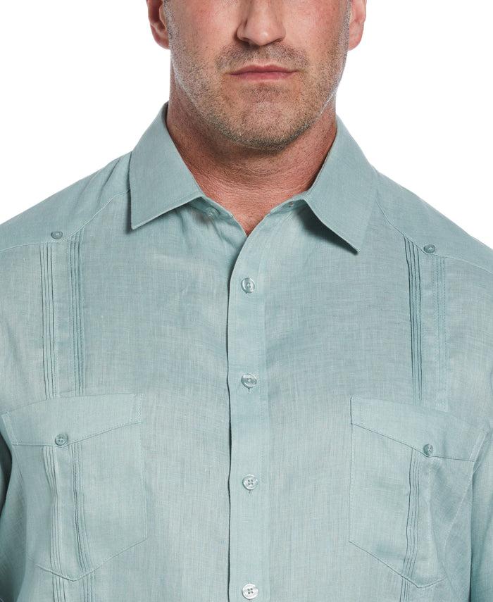 Cubavera Big & Tall 100% Linen Classic Guayabera Shirt - Long Sleeve Blue Surf