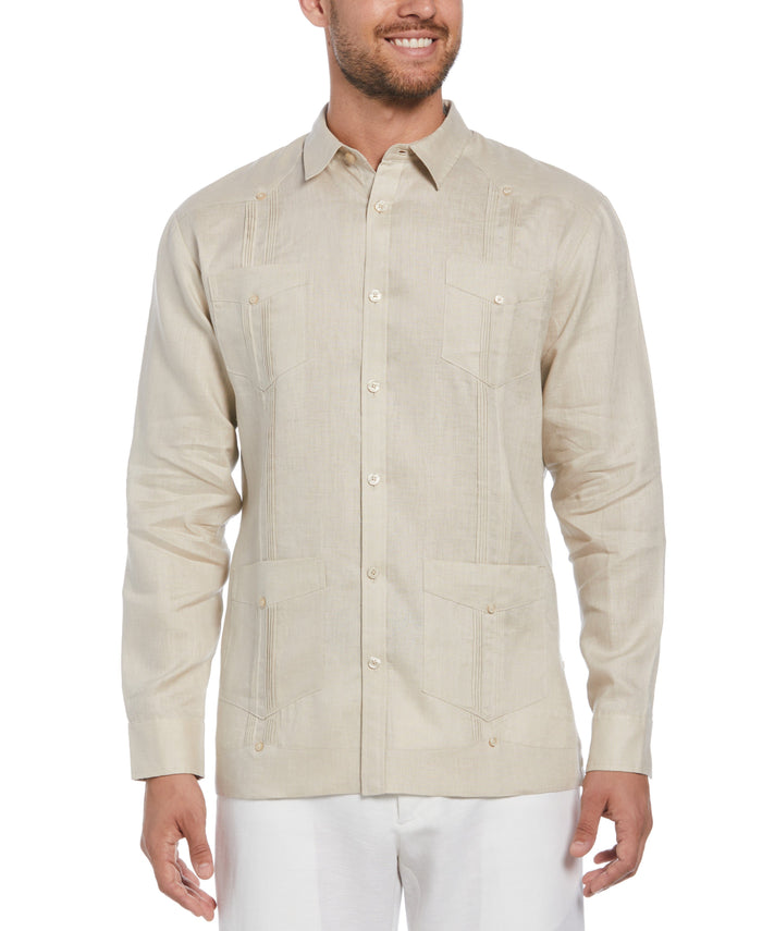 Cubavera Big & Tall 100% Linen Classic Guayabera Shirt - Long Sleeve Natural Linen