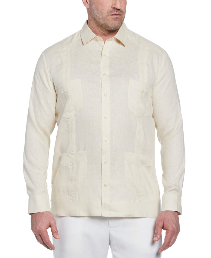 cubavera Big & Tall 100% Linen Classic Guayabera Shirt - Long Sleeve Whitecap Gray