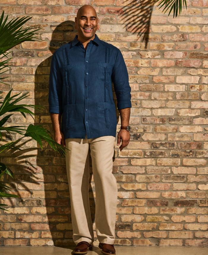 Cubavera Big & Tall 100% Linen Classic Guayabera Shirt - Long Sleeve Titan