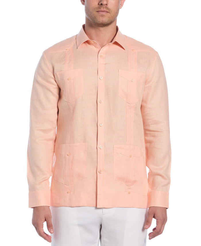 cubavera Big & Tall 100% Linen Classic Guayabera Shirt - Long Sleeve Peach Parfait