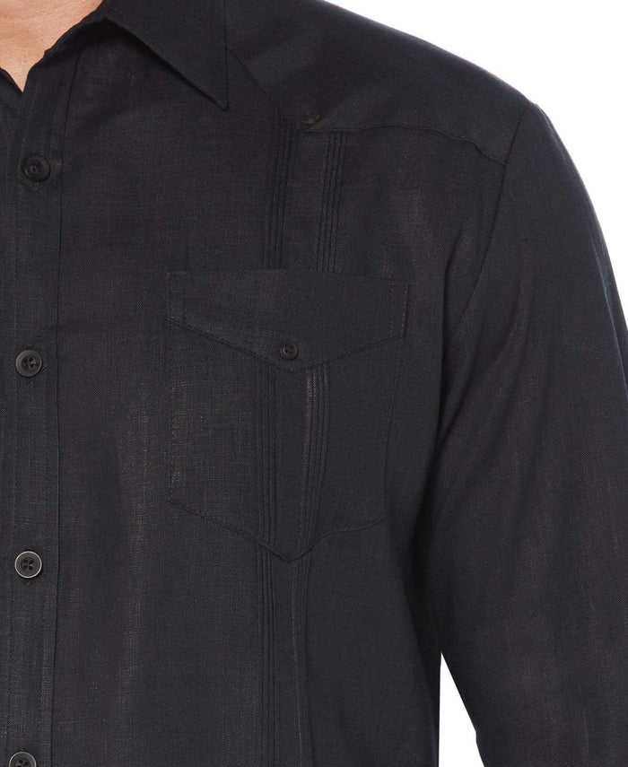 Cubavera Big & Tall 100% Linen Classic Guayabera Shirt - Long Sleeve Jet Black