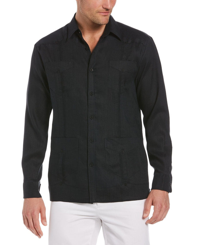 cubavera Big & Tall 100% Linen Classic Guayabera Shirt - Long Sleeve Jet Black