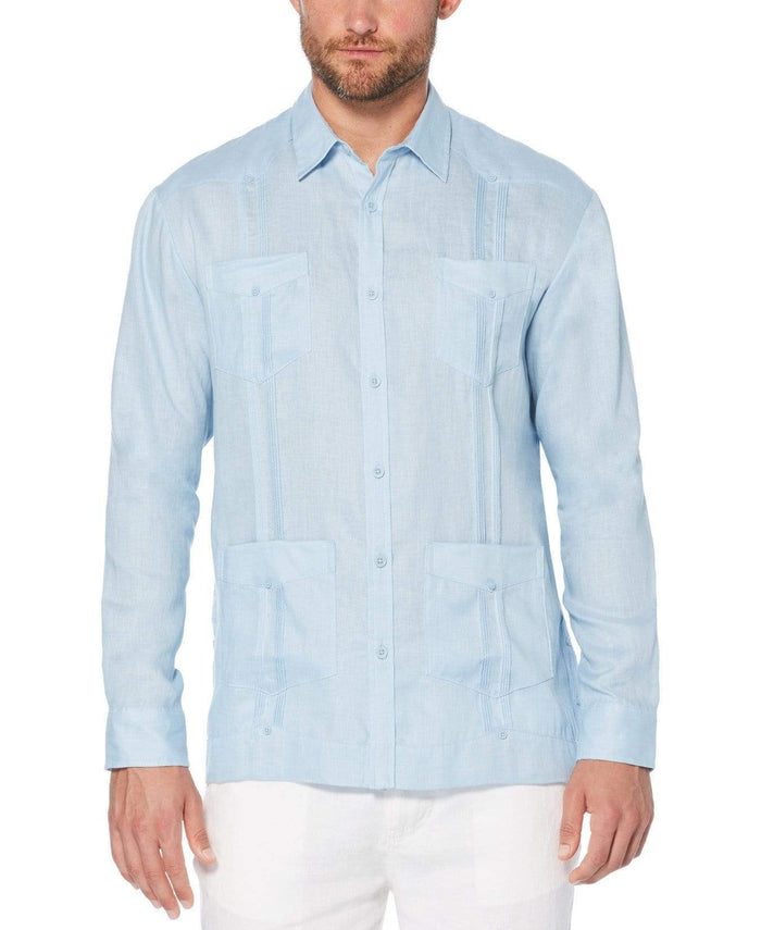cubavera Big & Tall 100% Linen Classic Guayabera Shirt - Long Sleeve Cashmere Blue