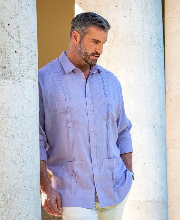 Cubavera Big & Tall 100% Linen Classic Guayabera Shirt - Long Sleeve Heirloom Lilac