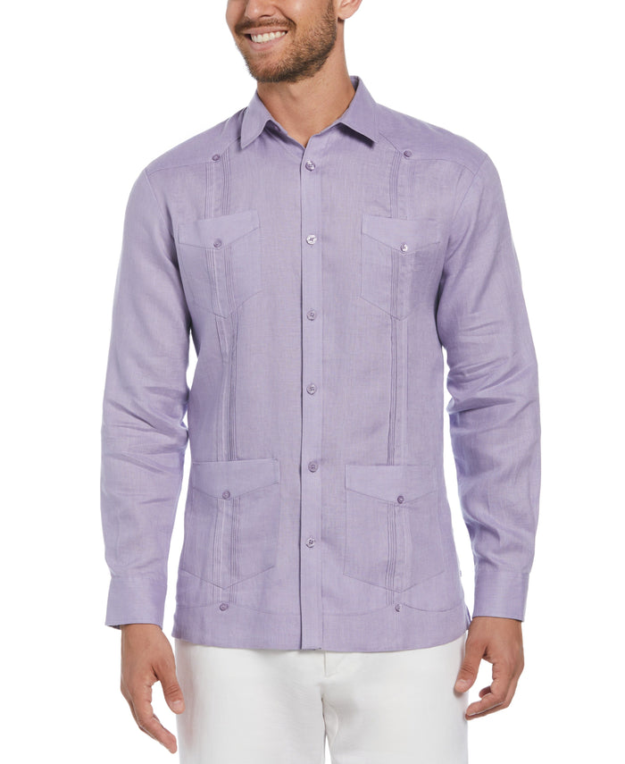 cubavera Big & Tall 100% Linen Classic Guayabera Shirt - Long Sleeve Heirloom Lilac