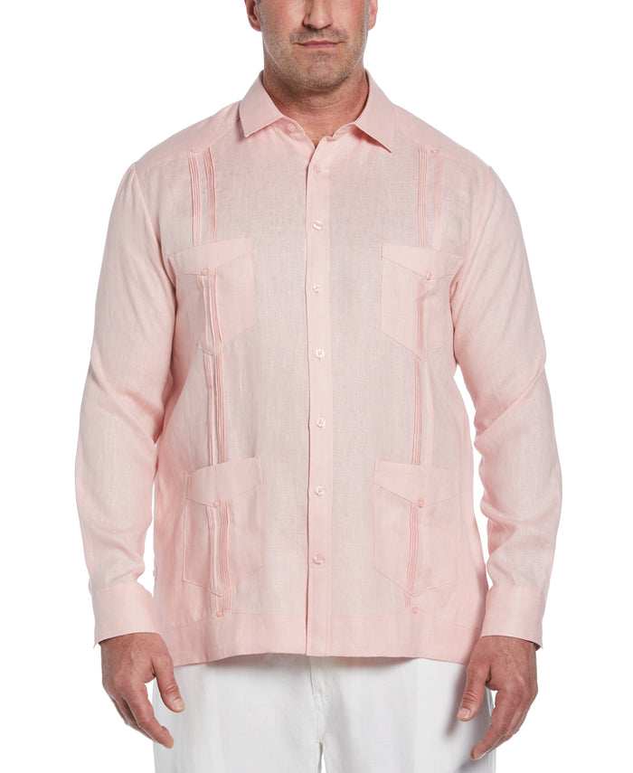cubavera Big & Tall 100% Linen Classic Guayabera Shirt - Long Sleeve Silver Pink