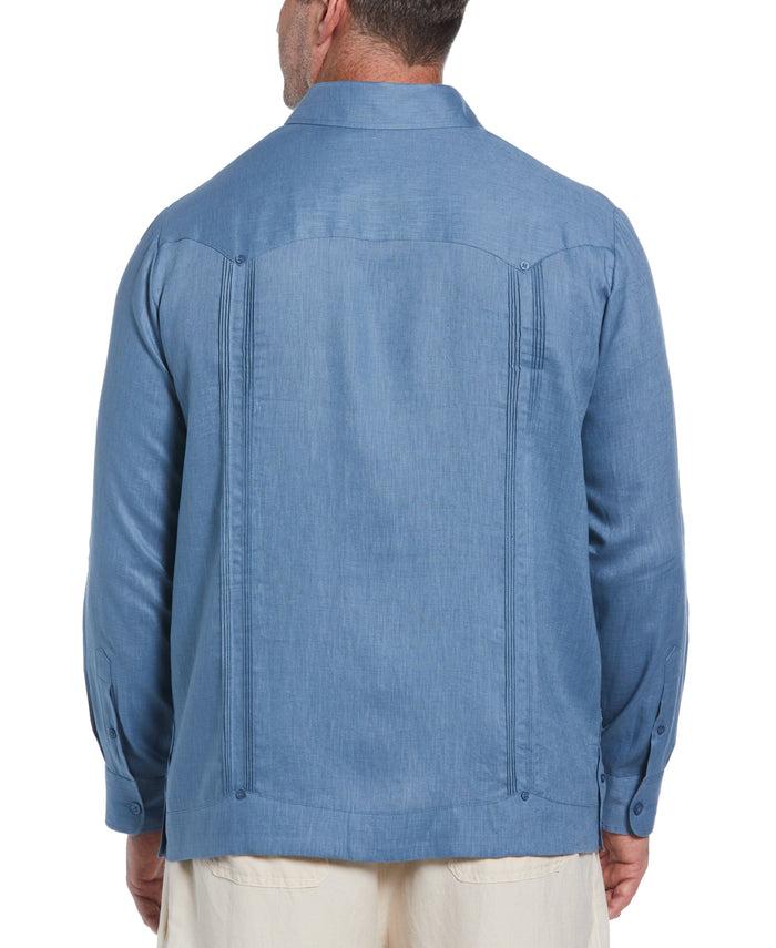 Cubavera Big & Tall 100% Linen Classic Guayabera Shirt - Long Sleeve Captains Blue