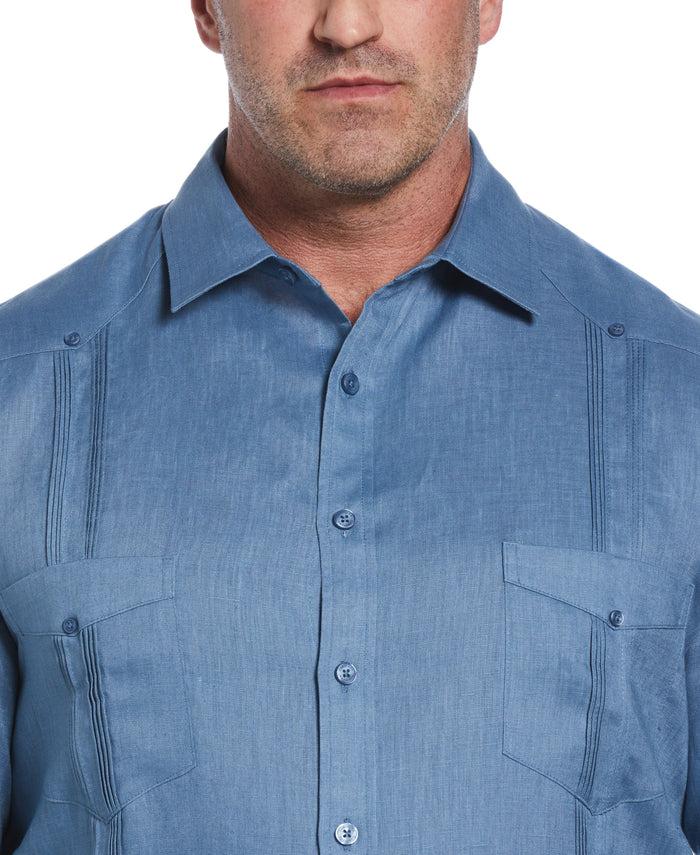 Cubavera Big & Tall 100% Linen Classic Guayabera Shirt - Long Sleeve Captains Blue