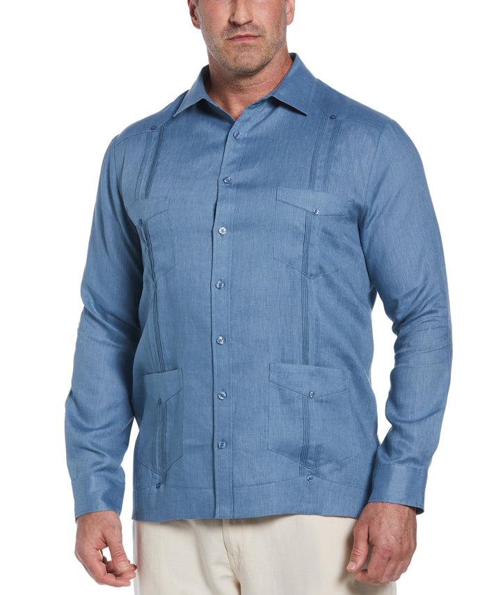 cubavera Big & Tall 100% Linen Classic Guayabera Shirt - Long Sleeve Captains Blue