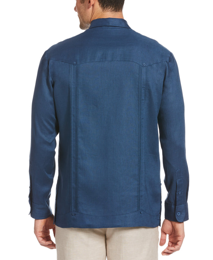 Cubavera Big & Tall 100% Linen Classic Guayabera Shirt - Long Sleeve Ensign Blue