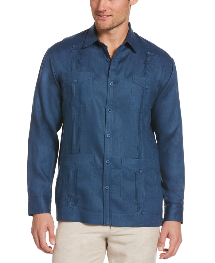 Cubavera Big & Tall 100% Linen Classic Guayabera Shirt - Long Sleeve Ensign Blue