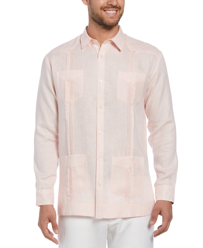 cubavera Big & Tall 100% Linen Classic Guayabera Shirt - Long Sleeve Pink Dogwood